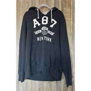 Aeropostale Men's Hoodie A87 1987 New York 90s Black Grunge Pullover‎ Size XL